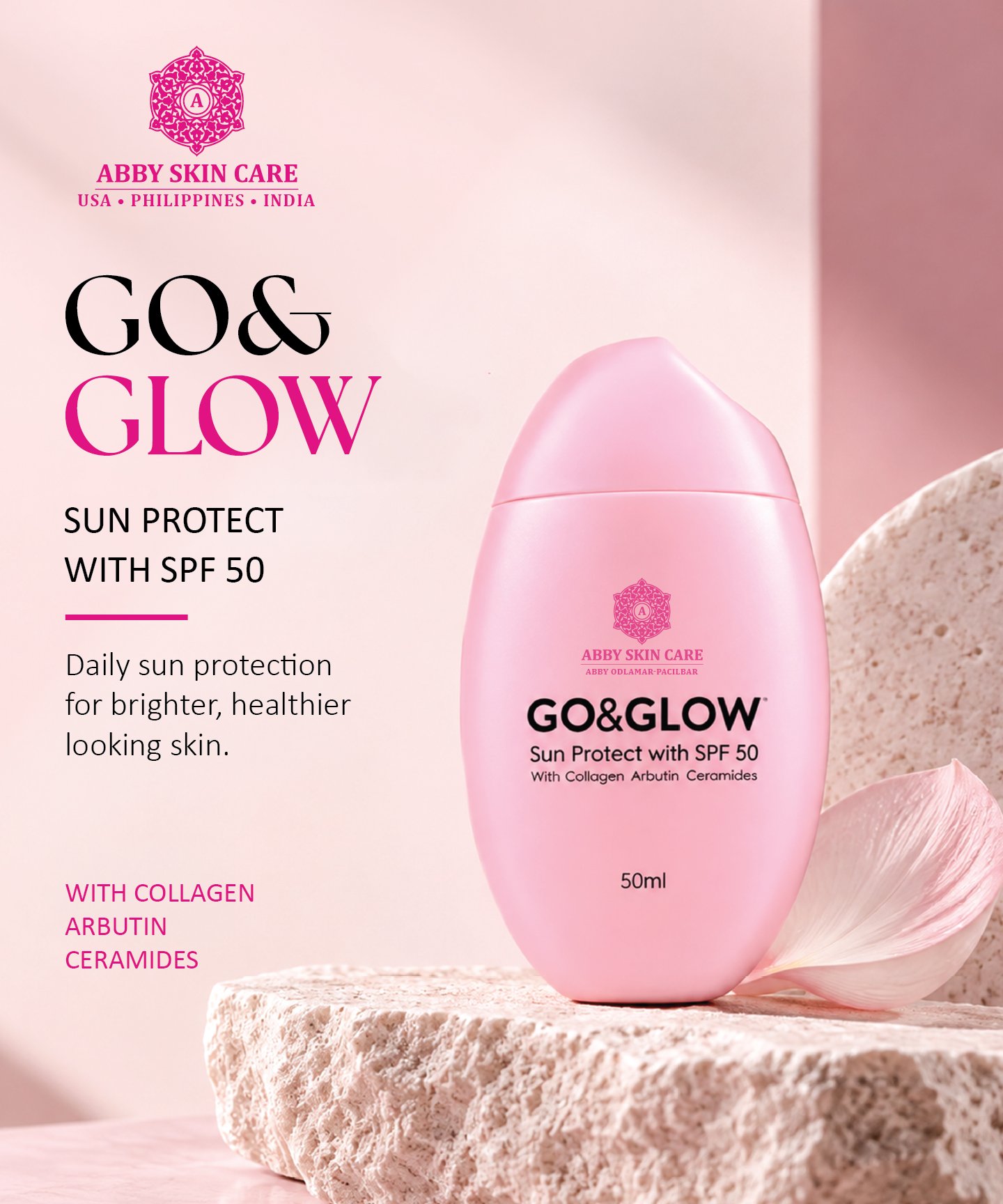 Go & Glow Sun Cream product packaging from Abby Skin Care