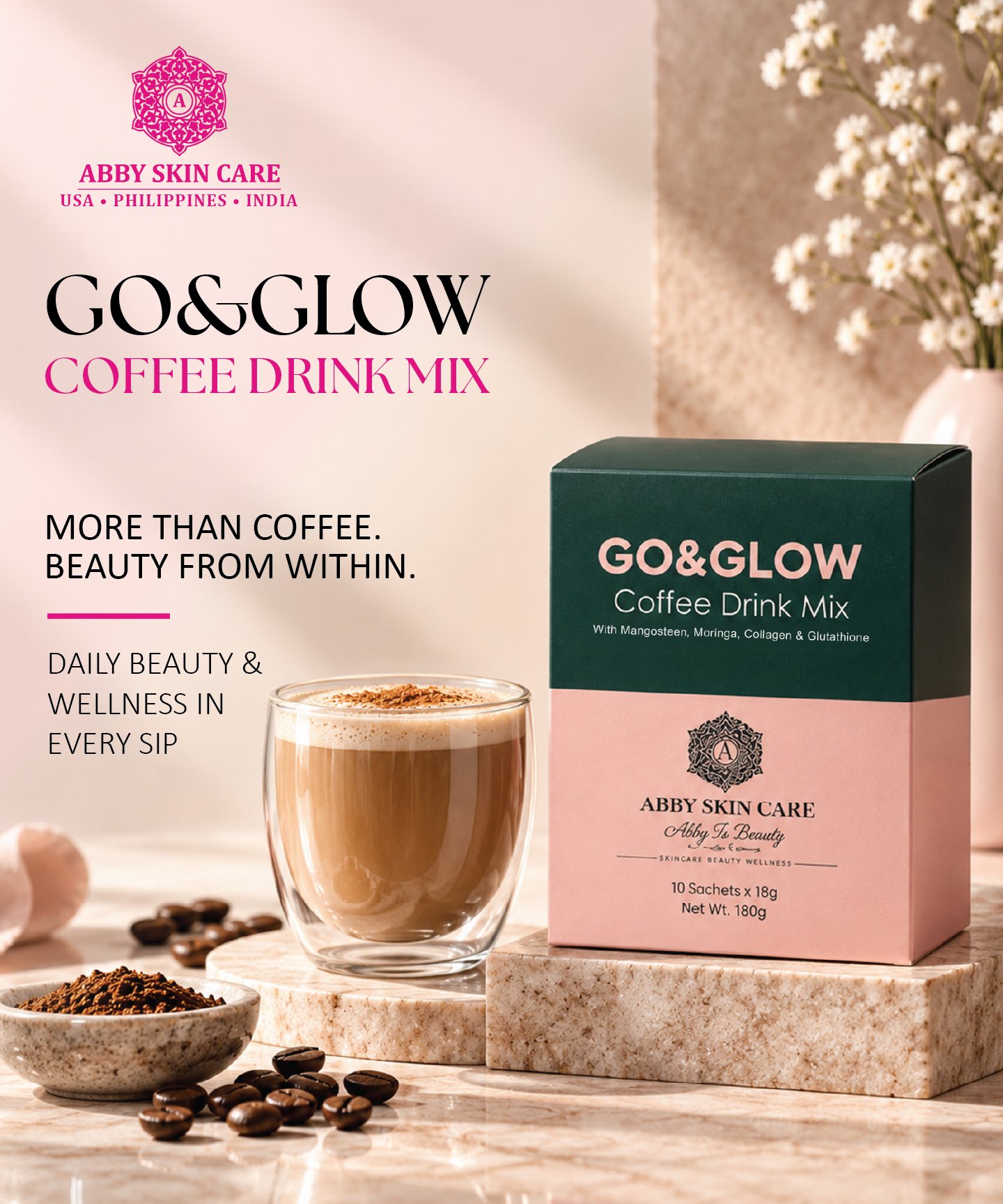 Go & Glow Coffee product packaging from Abby Skin Care