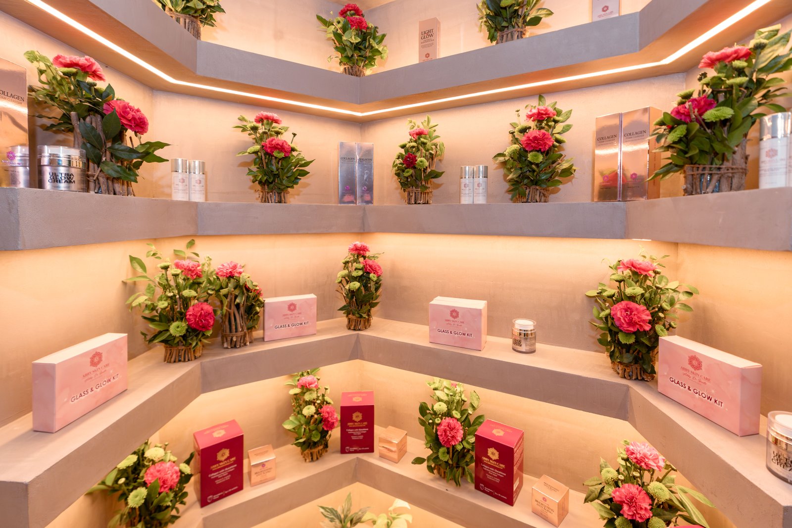 Skincare product display at Abby Skin Care Chandigarh